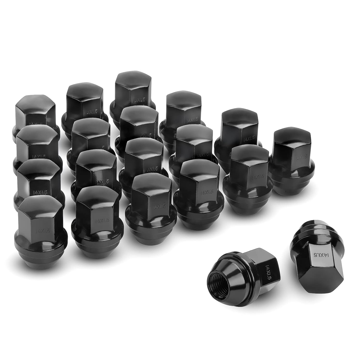 Dynofit – Tuercas para rueda M14x1.5, tuercas OEM color negro hexagonales de 78 pulgadas (22mm), altura 1.5 pulgadas y asiento cónico, 20 unidades