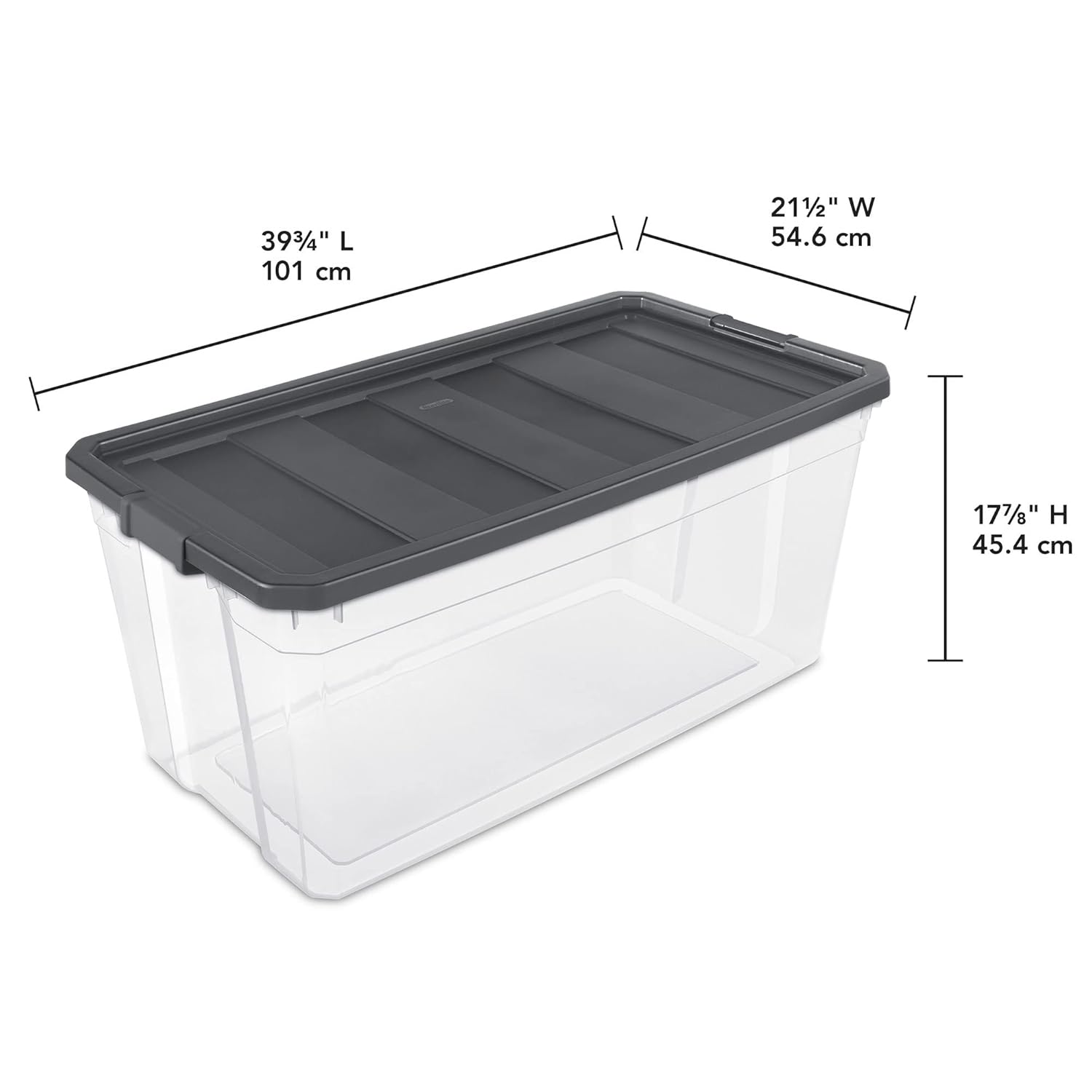 Sterilite Contenedor modular de plástico transparente de 200 cuartos de galón con tapa de pestillo, base transparente y superficie texturizada de
