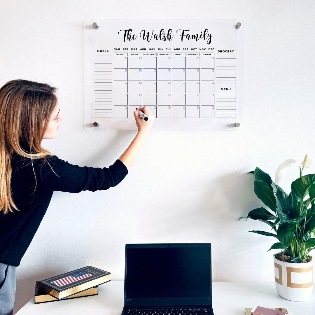 Personalized Gold Text Acrylic Wall Calendar – Personalized Calendar 2024, Planner Family Calendar, 2024 Calendar Monthly and Weekly Board, New Home