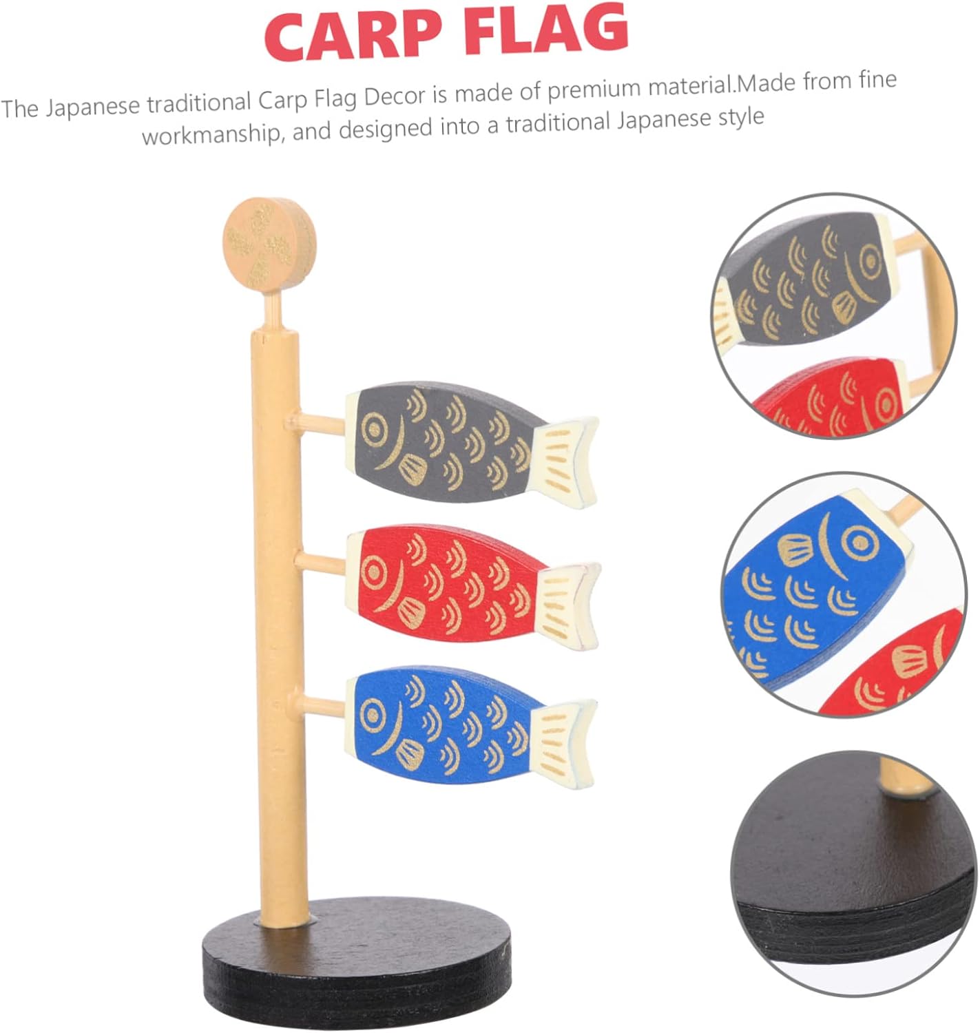 Garneck 4 unids carpa serpentina decoración madera lugar titular meditación cojín carpa japonesa windsock figurines carpa japonesa banner pescado