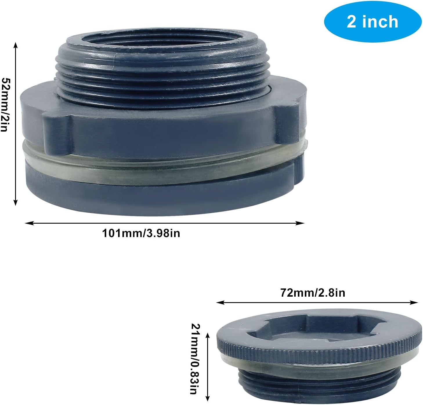 2 “PVC Bulkhead Fitting,1pc plástico tabique accesorios para barriles de lluvia, tanques de agua, acuarios