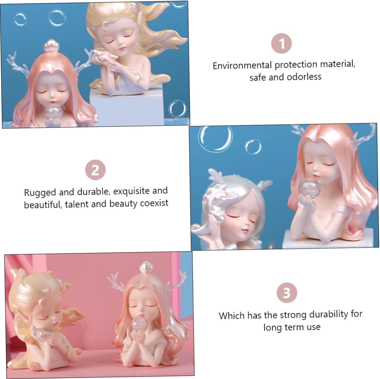 Toddmomy Adorno de niña del océano, decoración de princesa, decoración de sirena, modelo, estatua, niña, escultura, sirena, retrato, estatuilla,