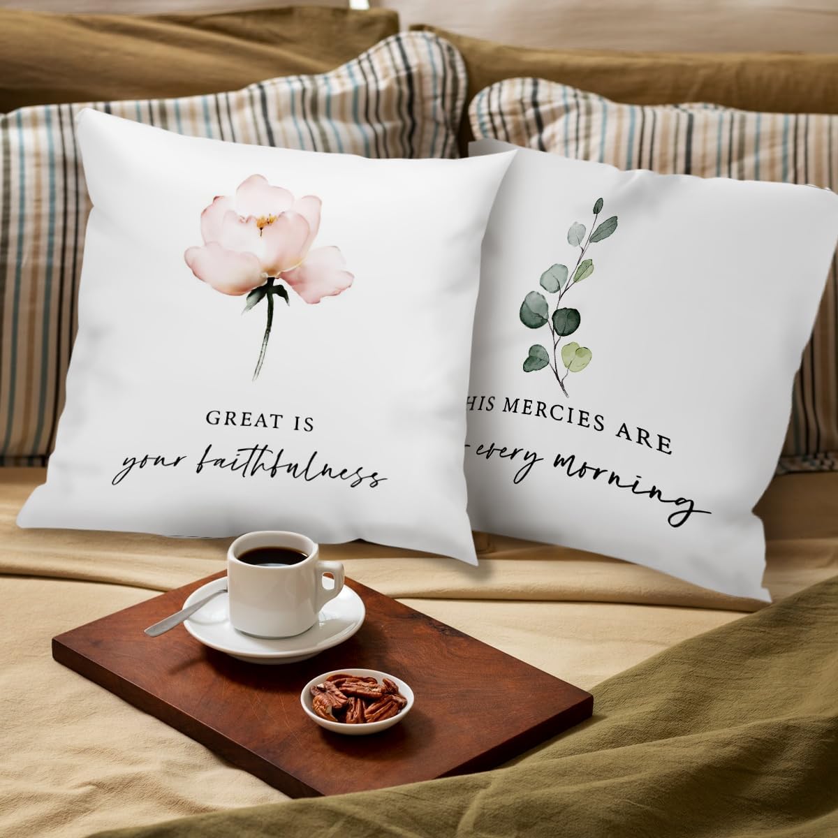 HONLUNG Christian His Mercies are New Every Morning – Fundas de almohada inspiradoras cristianas de 18 x 18 pulgadas, juego de 2 para el hogar,