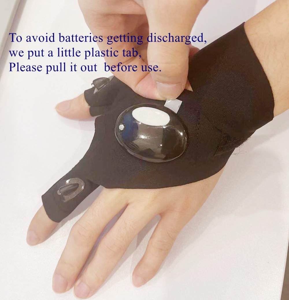 Guantes de linterna, guantes de linterna LED sin dedos, regalos de cumpleaños para hombre, linternas manos libres para trabajar en lugares oscuros