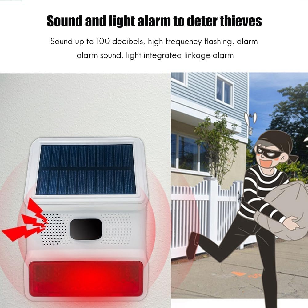 Sirena de alarma, sirena inalámbrica para exteriores de 433 MHz, sirena solar al aire libre con función de luz intermitente LED, soporte de alarma