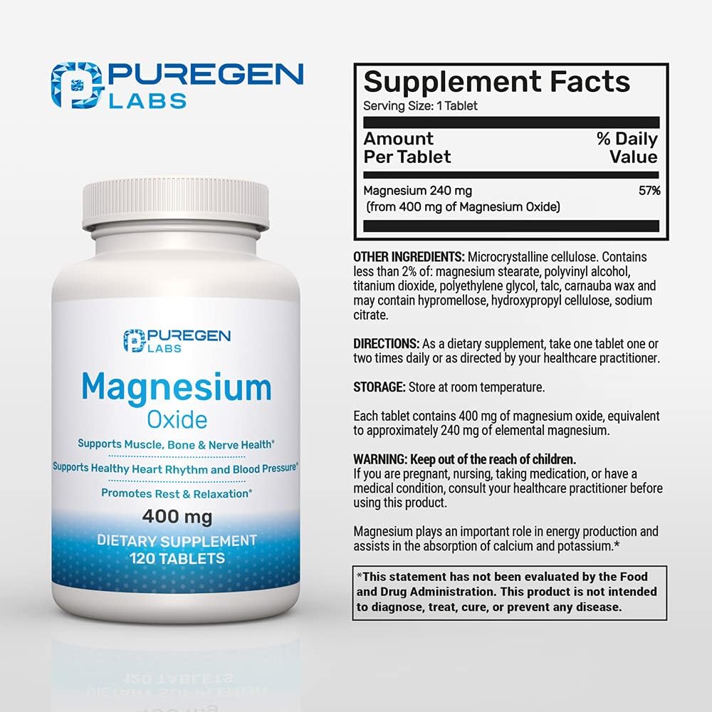 Suplemento de óxido de magnesio de 400 mg alta potencia  Paquete de 2 – Total de 240 tabletas