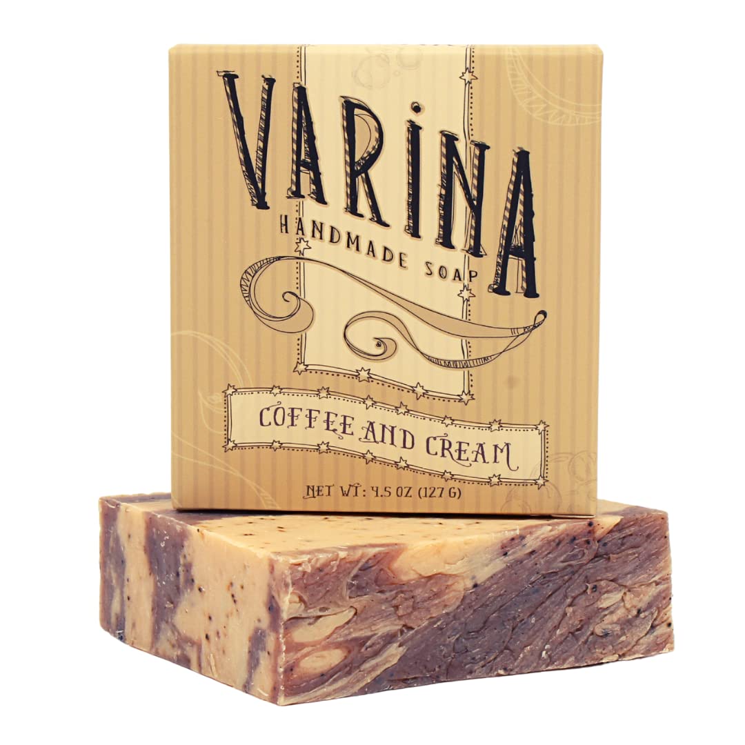 Varina Jabón en barra de crema de café natural, limpieza suave para pieles sensibles, aromas terrosos, paquete de 3, experimenta una piel sana y