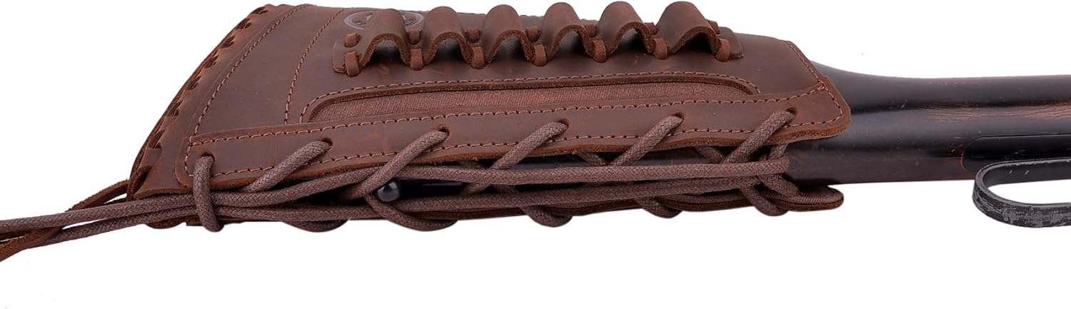 Soporte de cartucho de carcasa para rifle de cuero, almohadilla a tope de pistola para 30-30 .357 .22LR 410GA 45-70 44mag