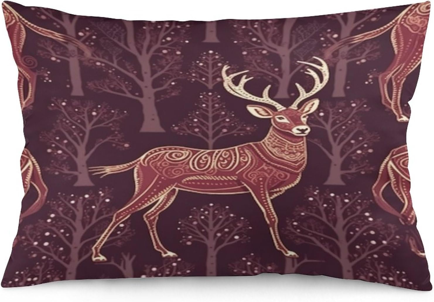 Fundas de almohada refrescantes con diseño de reno burdeos, fundas de almohada lumbar para exteriores con cremallera invisible, funda de almohada