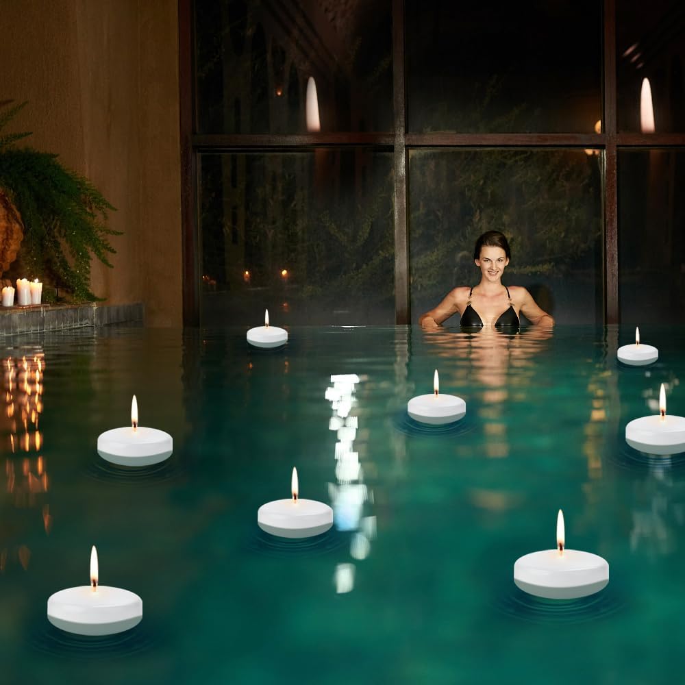 Velas flotantes blancas para centros de mesa de 3 pulgadas, velas redondas de velas de té sin perfume, sin humo, sin goteo, para el día de San