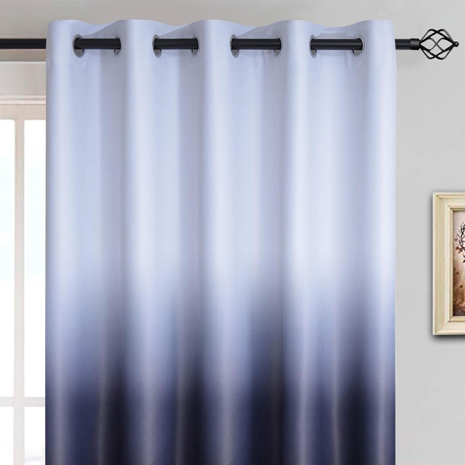 Yakamok Cortinas degradadas de 63 pulgadas de largo, con aislamiento térmico, bloqueo de luz, color degradado de blanco grisáceo a negro, cortinas