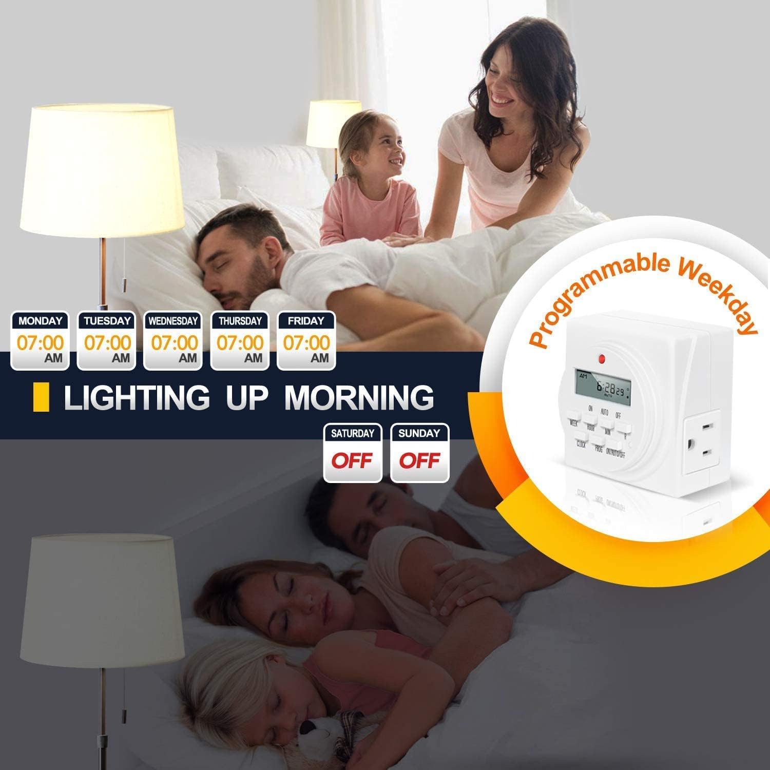 iPower Digital Outlet Timer, 7 Day Heavy Duty Programmable Timer Switch Indoor for Chrismas String Lights, Appliance, Pool Pump, 8 OnOff Programs,