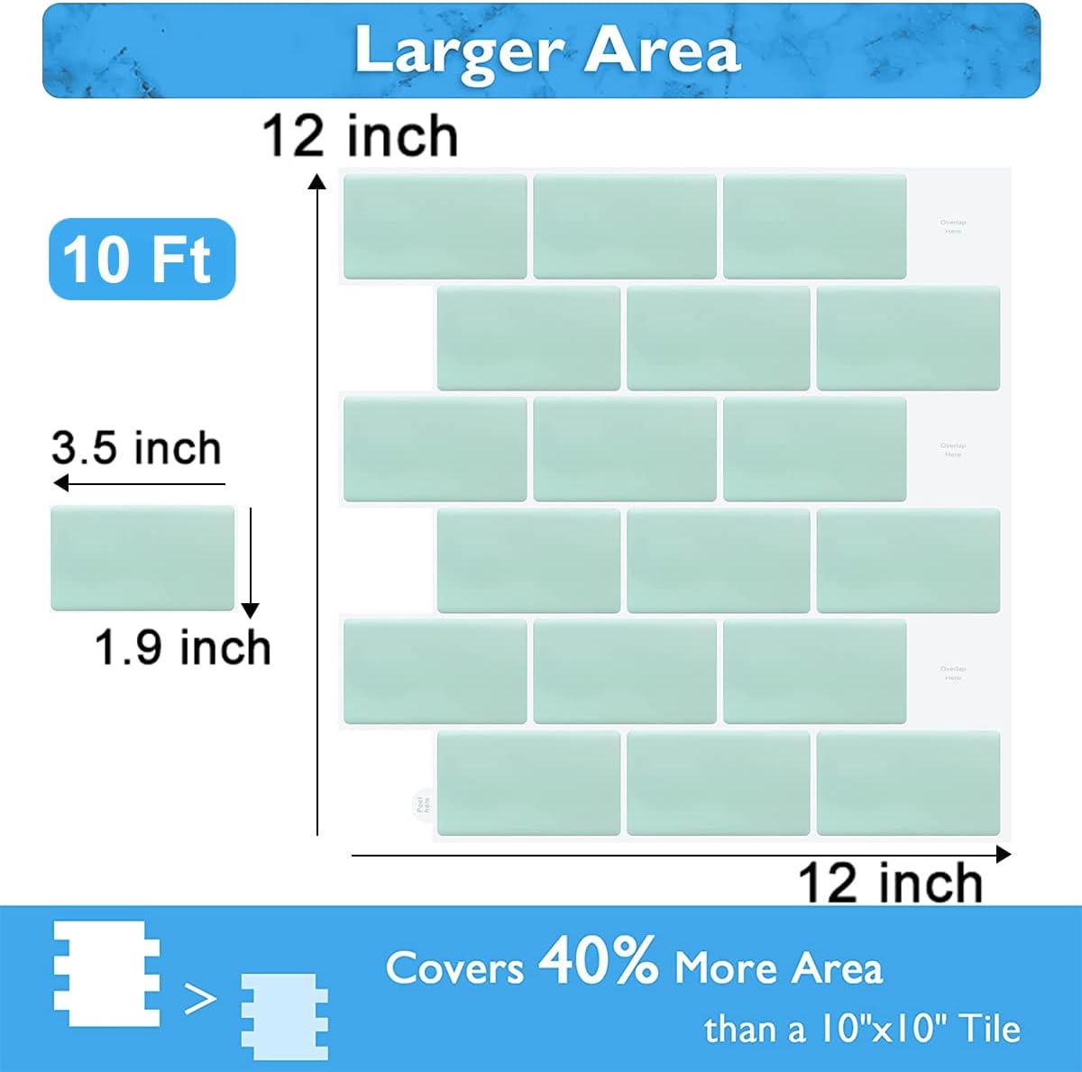 Protector contra salpicaduras de cocina autoadhesivo, color verde, azulejos grandes de metro para cocina, calcomanías adhesivas prémium para
