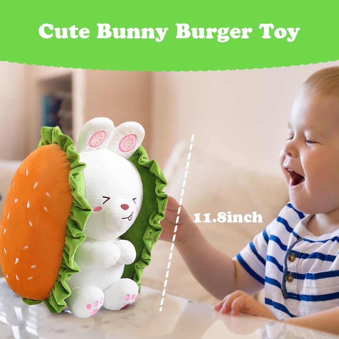 ELAINREN Juguete de peluche de conejo de hamburguesa, linda almohada de peluche de conejito de comida suave, muñeca de peluche de conejo blanco,