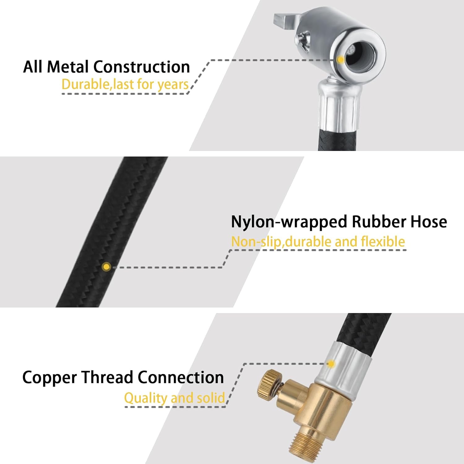 ZHSMS Manguera de inflado de neumáticos, adaptador de compresor de aire flexible de 41 pulgadas, adaptador de extensión de manguera de inflador de