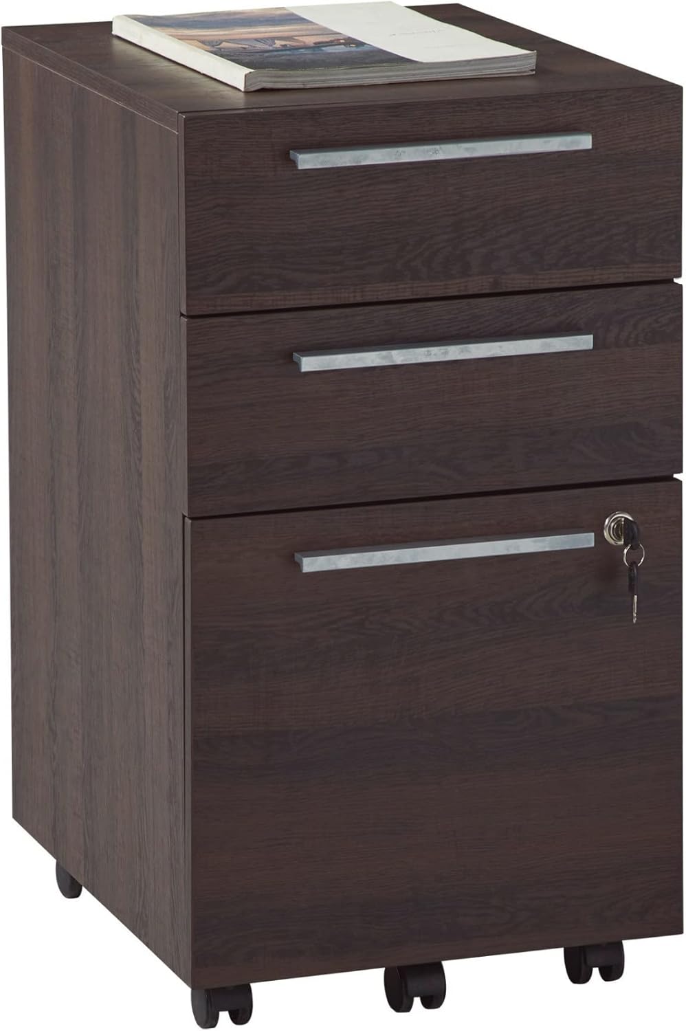 Realspace Trezza – Archivador móvil vertical de 19 pulgadas D con 3 cajones, nogal cálido