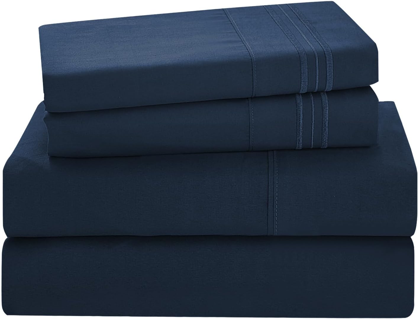 Juego de sábanas y fundas de almohada de bolsillo profundo, color azul marino, sábanas de microfibra refrescante, 4 piezas, color azul marino