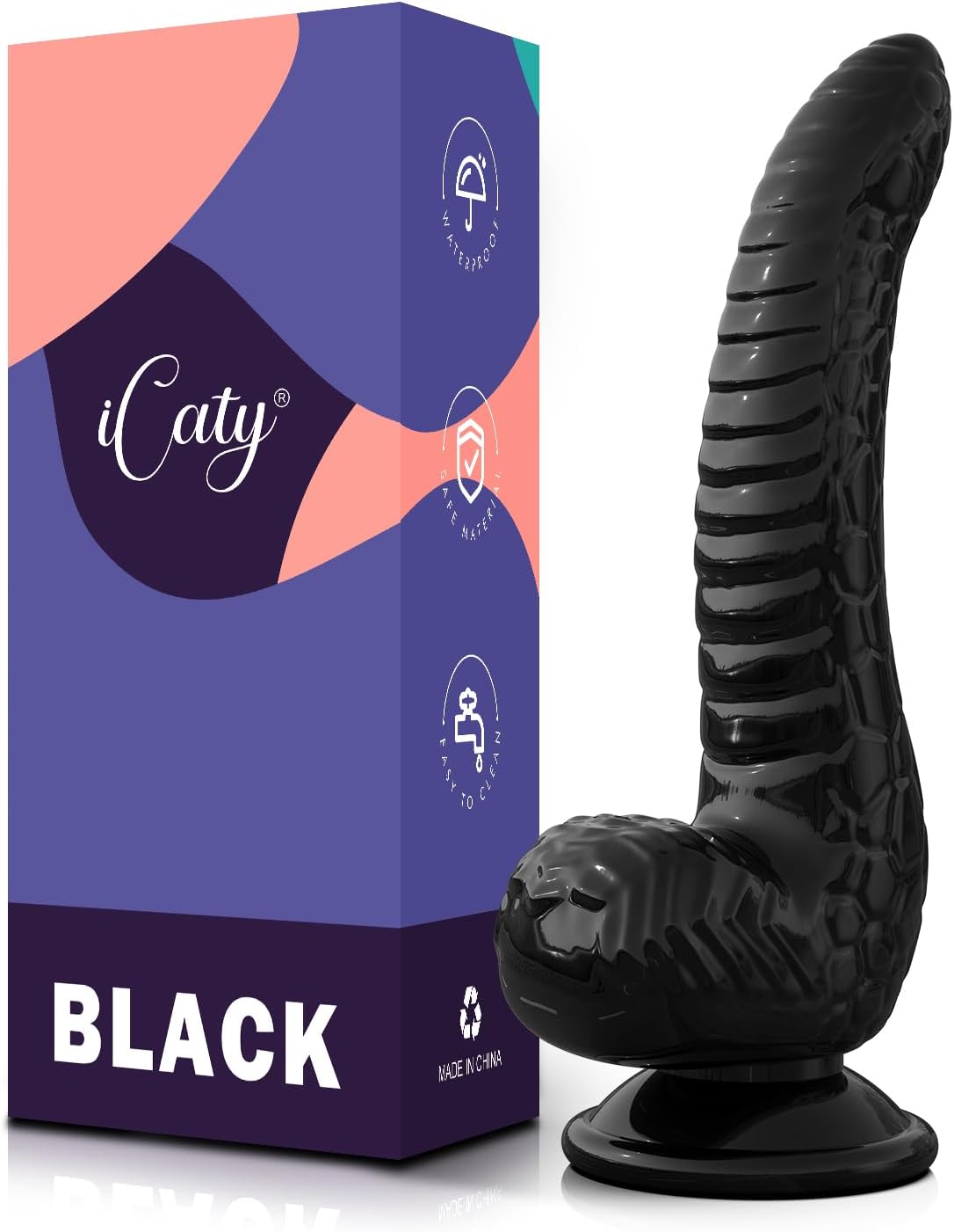 Consolador negro de 7.67 pulgadas con diseño de serpiente, consolador realista para estimulación del punto G, consolador de material seguro para el
