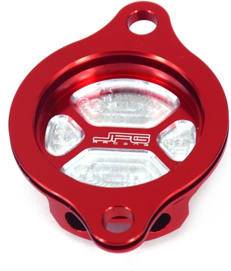 JFG RACING Tapa de filtro de aceite para motocicleta para CRF250R 2004-2009, CRF250X 2004-2017 Dirt Bike, rojo