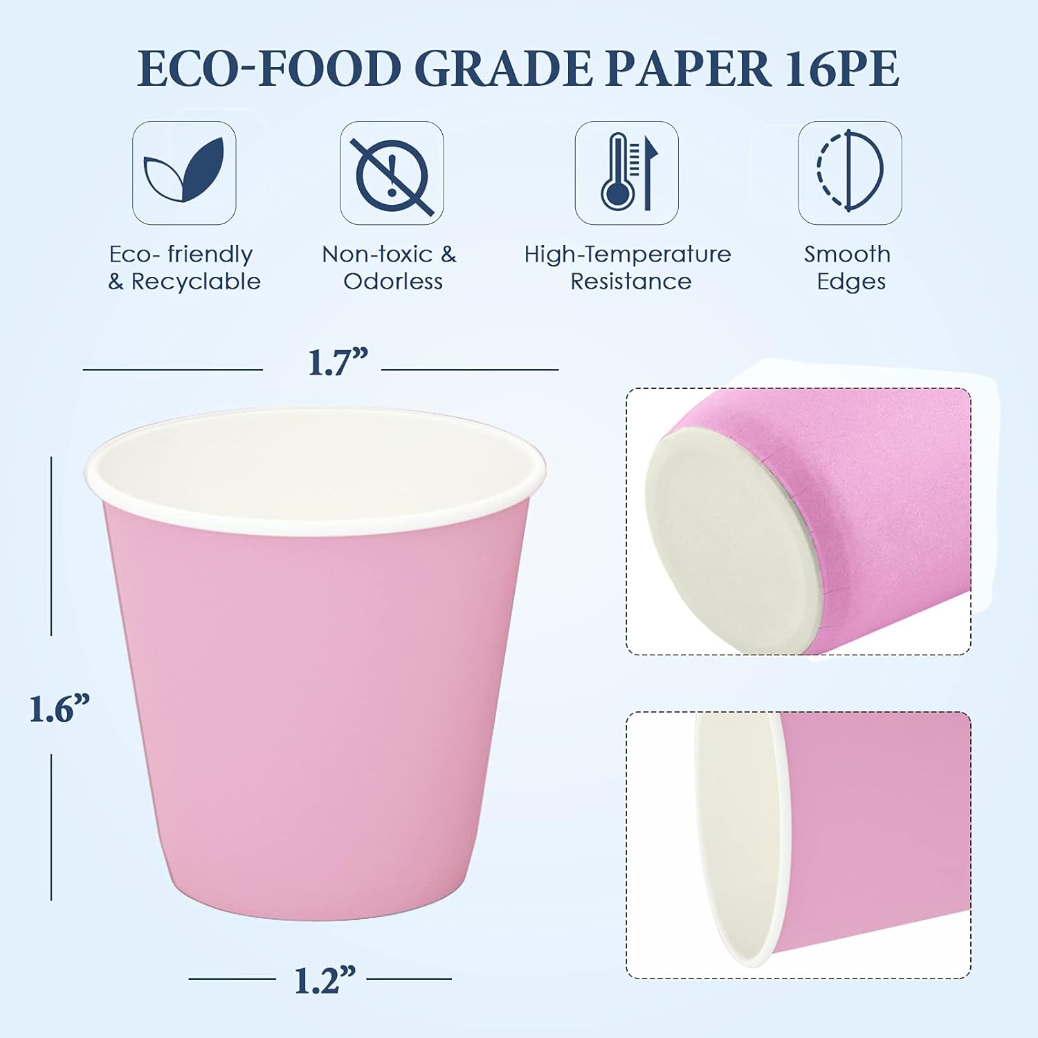 Turbo Bee Paquete de 600 vasos de papel rosa de 3 onzas, vasos desechables para baño, tazas pequeñas para enjuague bucal, tazas de espresso, vasos