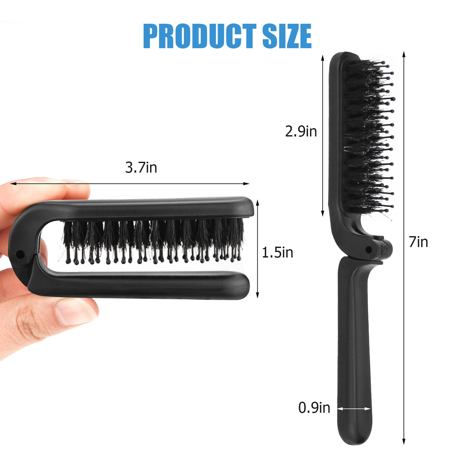 2 cepillos de pelo plegables de viaje, cepillo portátil plegable de cerdas de jabalí para cabello fino y grueso, mini cepillo de pelo para hombres,