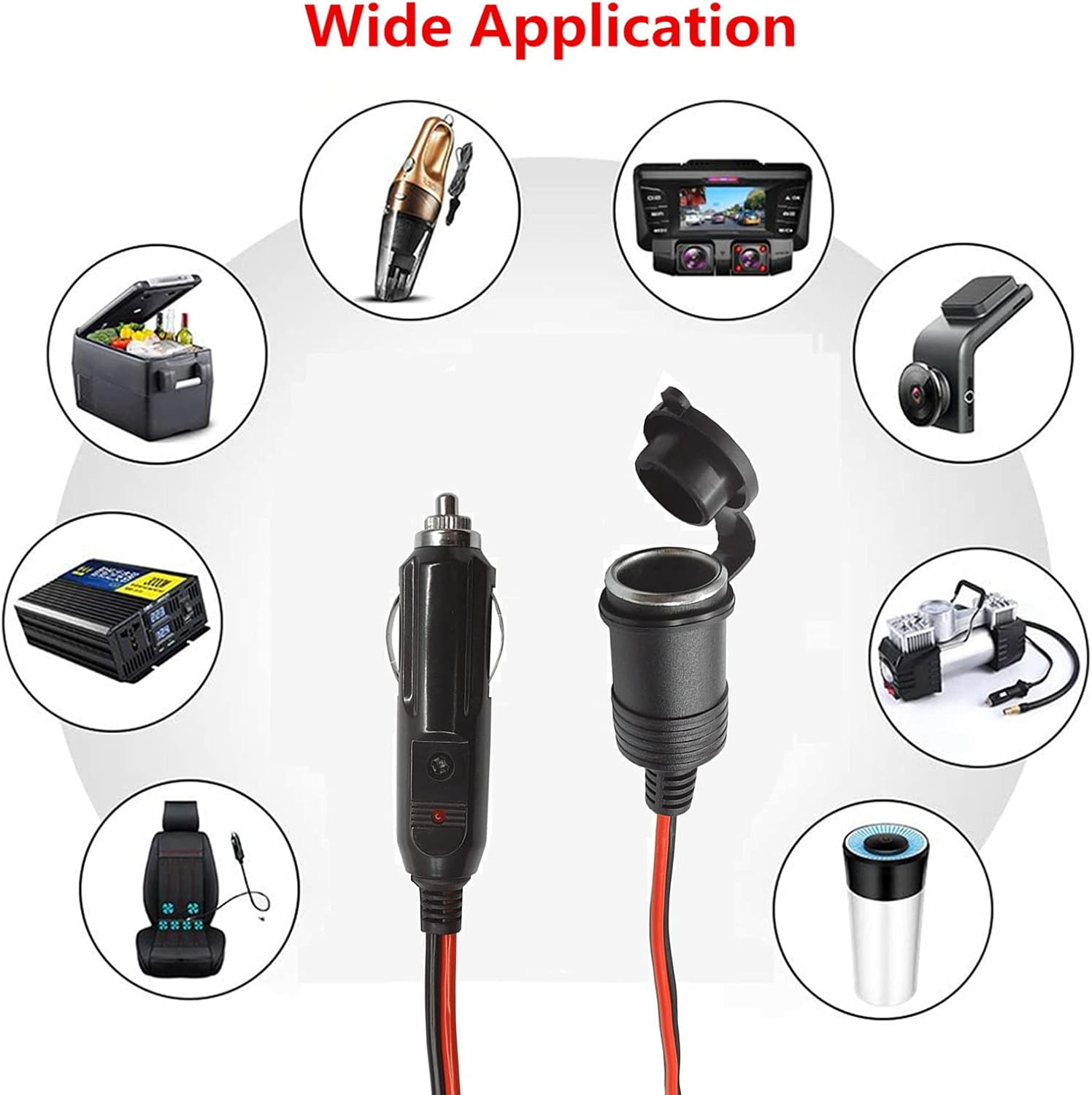 Cable de extensión para encendedor de cigarrillos, enchufe macho de 6 pies a enchufe hembra, adaptador de cable de extensión con indicador de luces