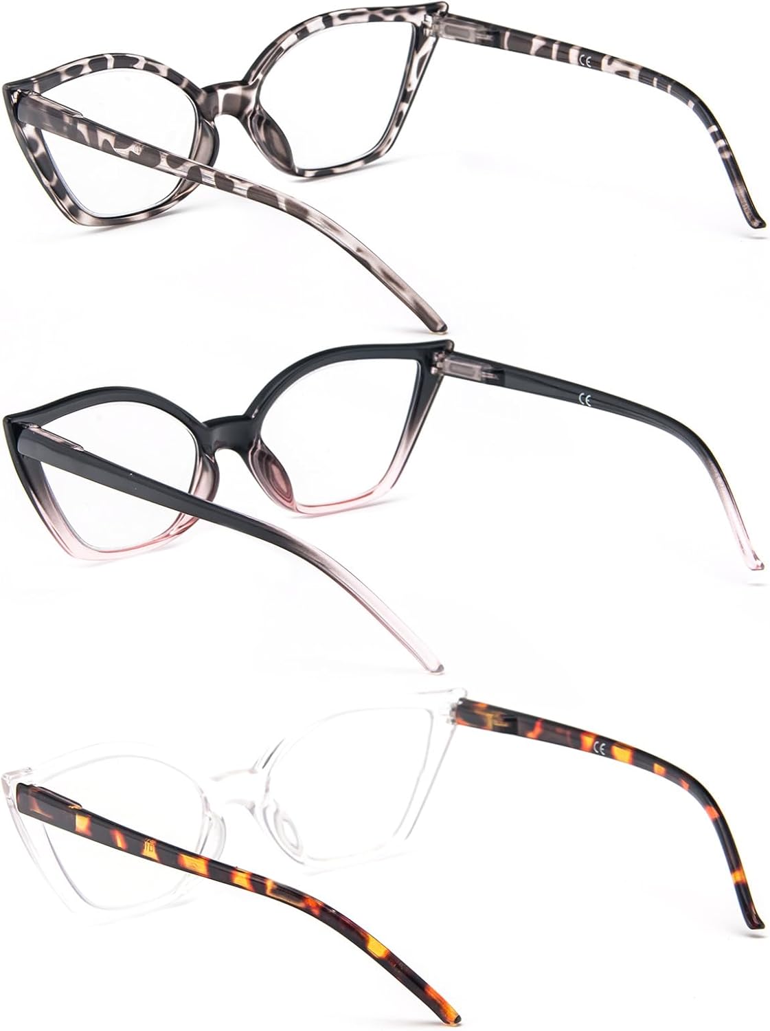 DXYXYO Gafas de lectura de ojo de gato para mujer, paquete de 3 unidades, anti luz azul, para lectura de computadora, estilo retro con bisagra de
