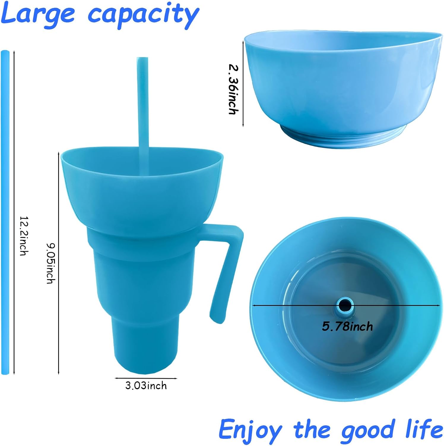 Kriklar Vaso de estadio con cuenco para aperitivos, taza de viaje con tazón para aperitivos, taza a prueba de fugas, tazón superior para bebidas,