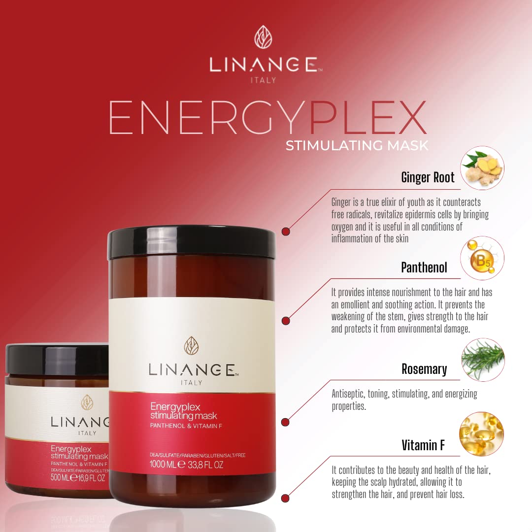 LINANGE Energyplex Mascarilla estimulante del cabello, tratamiento nutritivo para cabello débil y quebradizo, 16.9 fl oz  16.9 fl oz