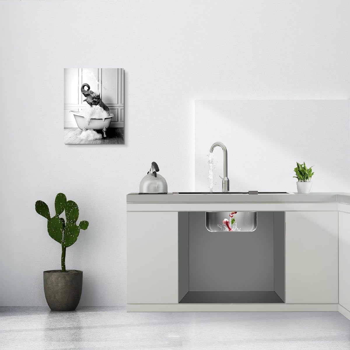 Decoración de baño de elefante, divertidas imágenes artísticas de pared de elefante para baño, lienzo blanco y negro, imágenes de baño, arte de baño
