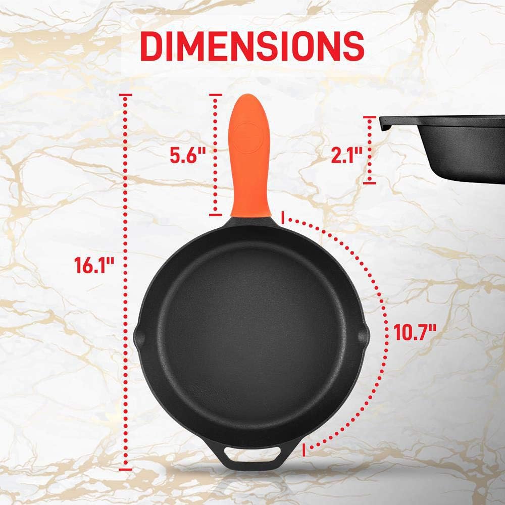 NutriChef NCCI10 – Juego de utensilios de cocina de hierro fundido antiadherente de 10 pulgadas con tapa de vidrio templado y mango de silicona para