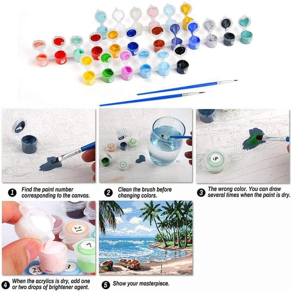 Paquete de 4 pinturas por números para niños de 8 a 12 años con marco, kits de pintura de dibujos animados por números en lienzo para adultos