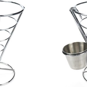 Geesatis Soporte para papas fritas, cesta de cono, soporte de alambre para freír con soporte para salsa, estante de exhibición de bocadillos de Geesatis Soporte para papas fritas, cesta de cono, soporte de alambre para freír con soporte para salsa, estante de exhibición de bocadillos de