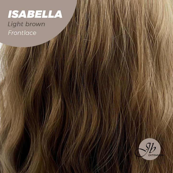 ISABELLA – Peluca de encaje frontal precortada con flequillo lateral, pelucas largas y rizadas para mujer, pelucas sintéticas naturales para uso