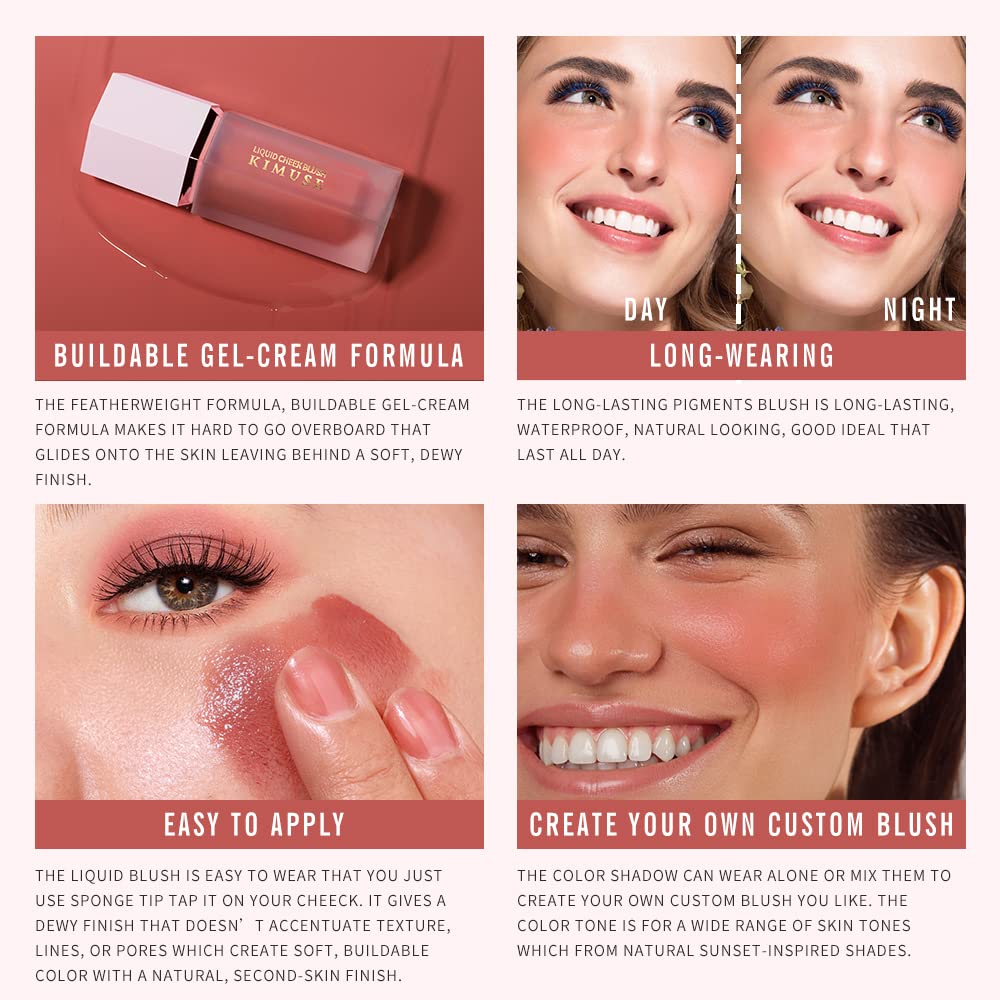 KIMUSE Maquillaje suave color crema, rubor líquido para mejillas, ligero, duradero, a prueba de manchas, aspecto natural, acabado húmedo