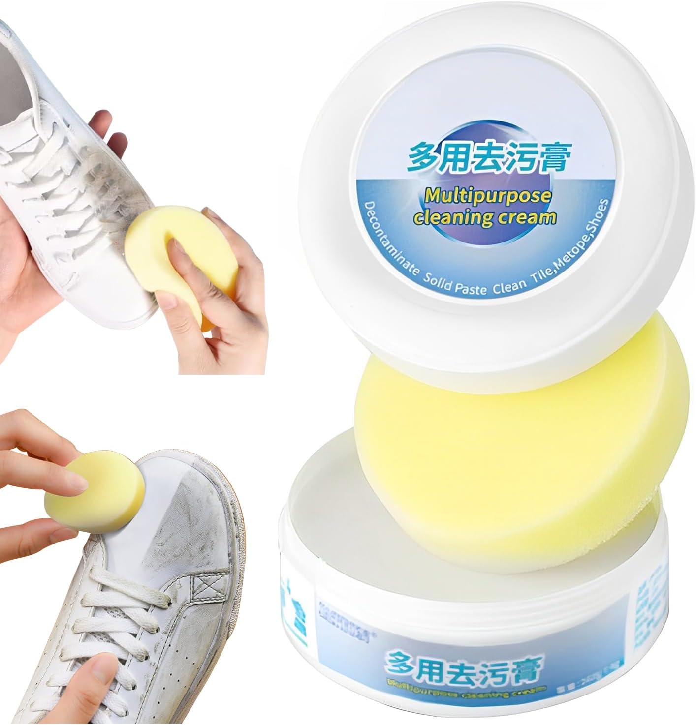 Crema multifuncional de limpieza y eliminación de manchas con esponja, nueva crema de limpieza multiusos 2023, crema de limpieza de zapatos blanca,