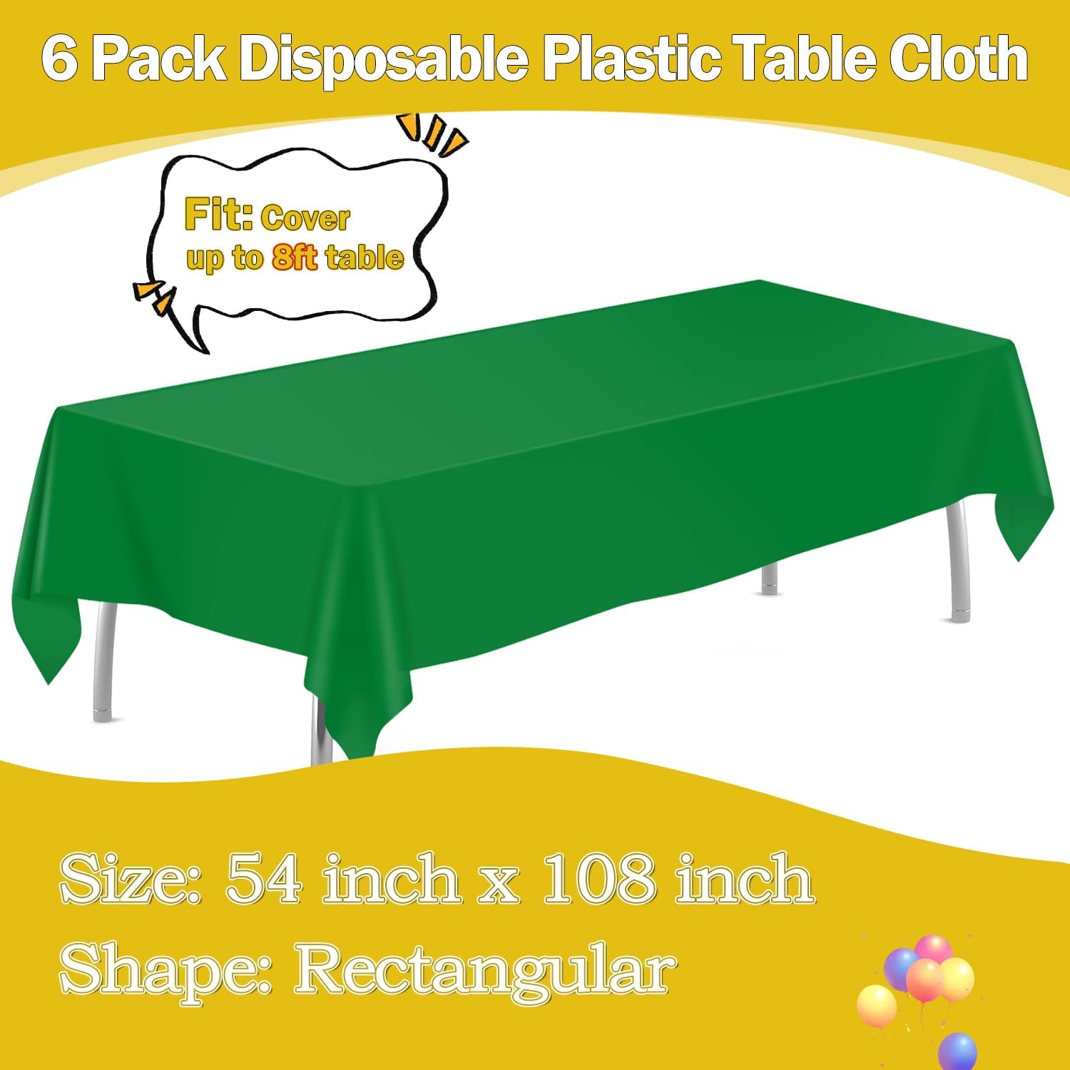 Paquete de 6 manteles de plástico desechables rectangulares de 54 x 108 pulgadas, manteles de plástico para fiestas