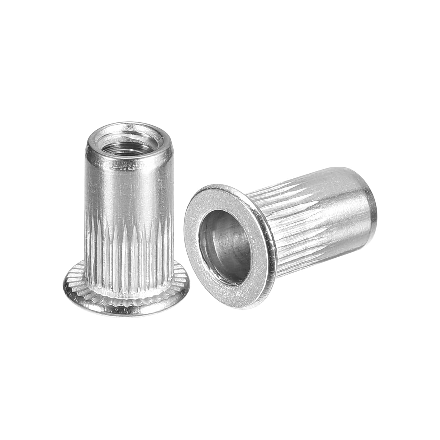 uxcell #8-32 Tuercas de remache, 100 piezas de acero inoxidable 304 moleteado cabeza plana roscada tuercas de inserción para metal, plástico