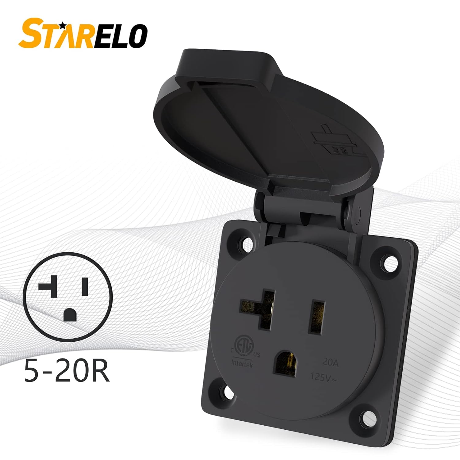STARELO Receptáculo de 20 amperios para generador NEMA 5-20R con cubierta, 125 voltios, 2 polos, 3 cables, resistente a la intemperie, al polvo y a