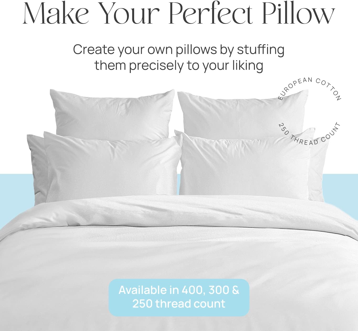 Funda de almohada vacía de tamaño King y Queen estándar, 100% algodón, tapicería, funda de almohada de bricolaje para relleno de plumón a granel,