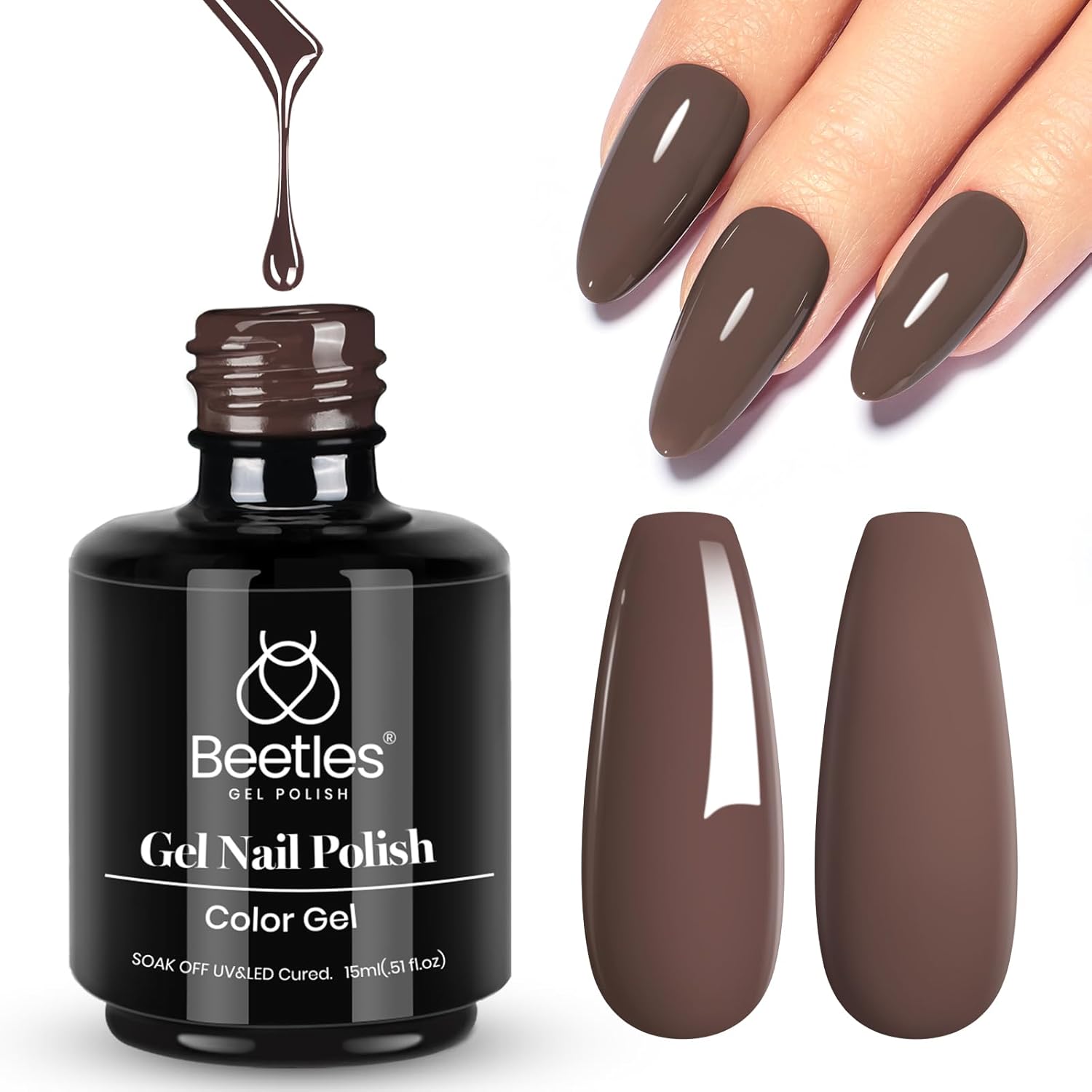 Beetles – Esmalte de uñas de gel, 1 unidad de 0.5 onzas líquidas, color gris y marrón, lámpara de uñas UV, esmalte de uñas LED, arte de uñas, salón