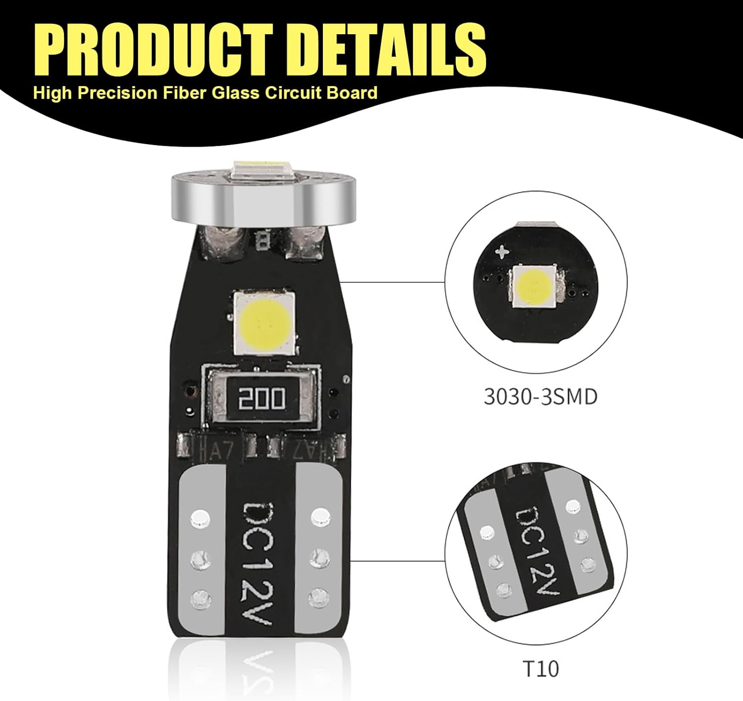 ZKFAR 10 bombillas LED para automóvil, T10-3030-3SMD de ancho, luces de lectura de 0.9 x 0.3 pulgadas, luces de matrícula, luces de automóvil