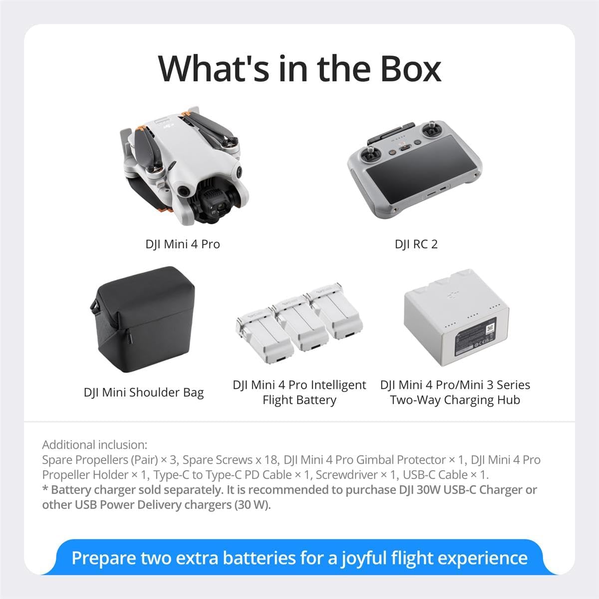 Mini 4 Pro Drone Fly More Combo, paquete con soporte de cordón, 2 tarjetas de memoria de 128 GB y plan de 2 años DJI Care Refresh, bandeja de