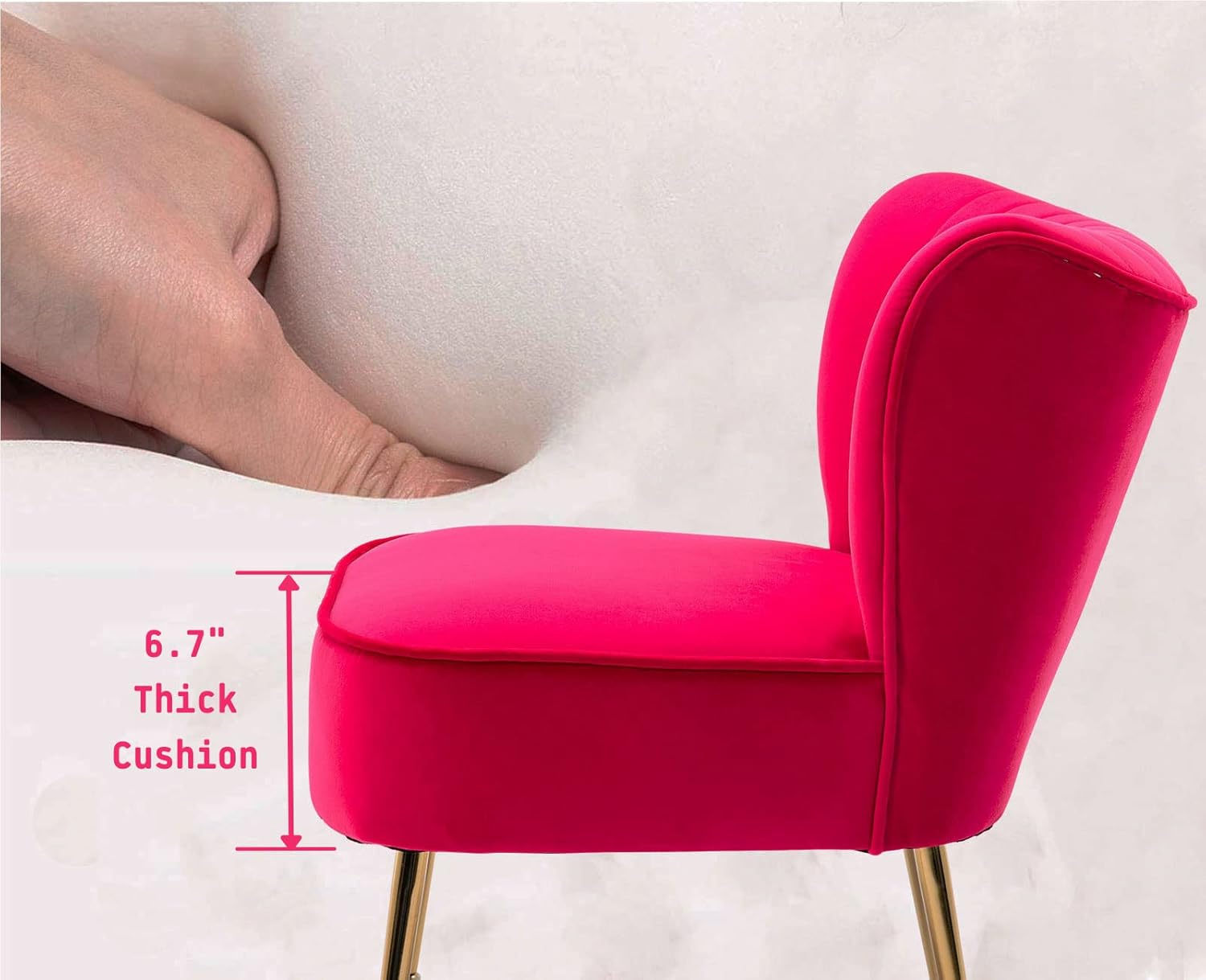 Juego de 2 sillas decorativas de terciopelo modernas tapizadas con patas doradas, cómodas sillas laterales sin brazos con respaldo de ala, sillas