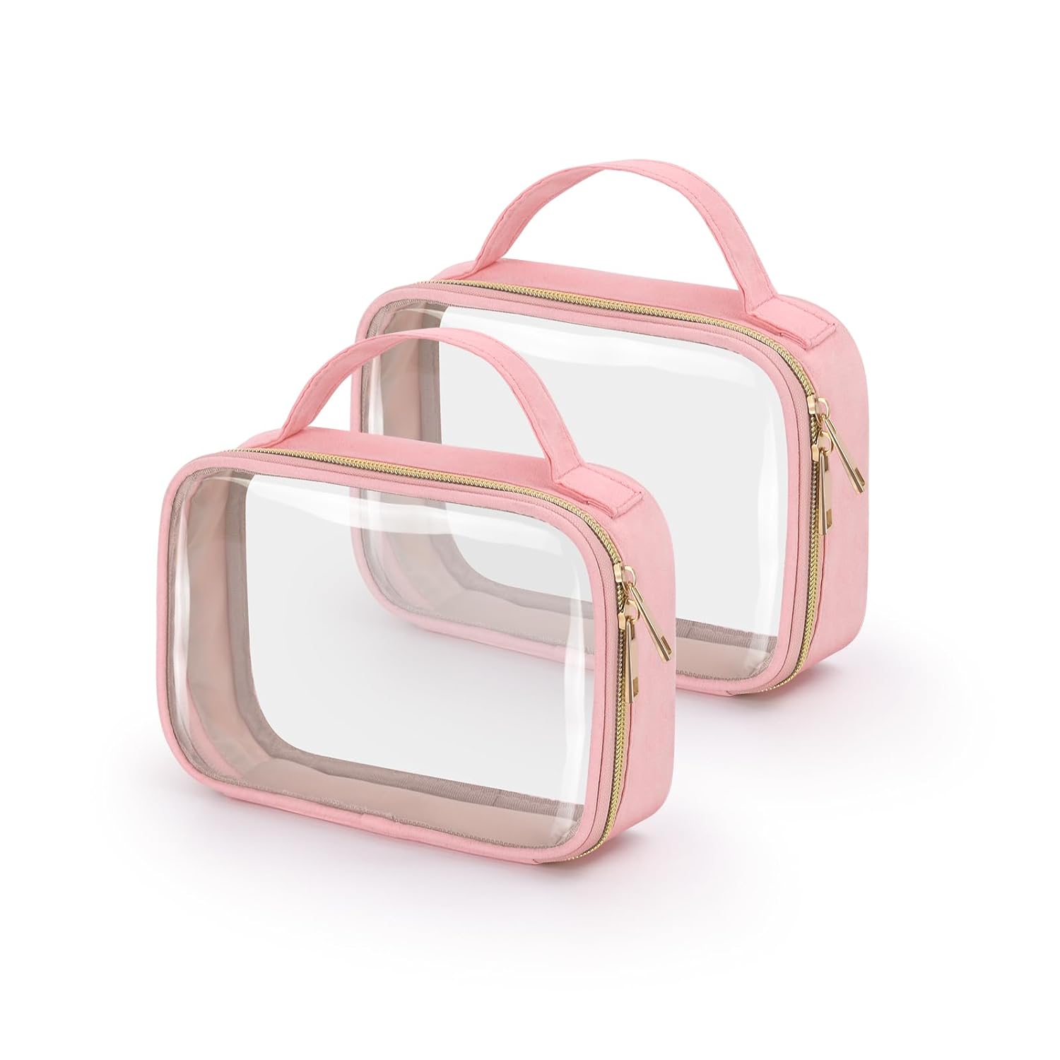 Wedama Bolsa de aseo aprobada por la TSA, paquete de 2 bolsas de maquillaje transparentes con asas, bolsas de aseo transparentes de tamaño de cuarto