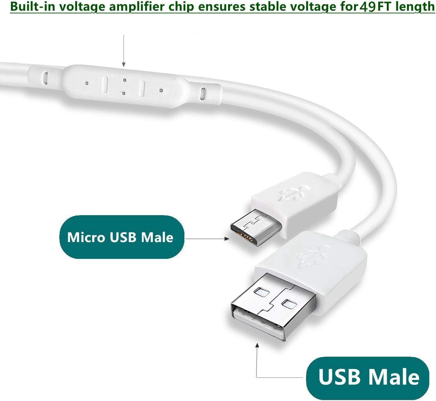Cable de extensión de alimentación de 49 pies (49.2 ft), compatible con Wyze CamWyze Cam Pan, cámara Yi, NestCam interior, cámara Blink XT, cámara