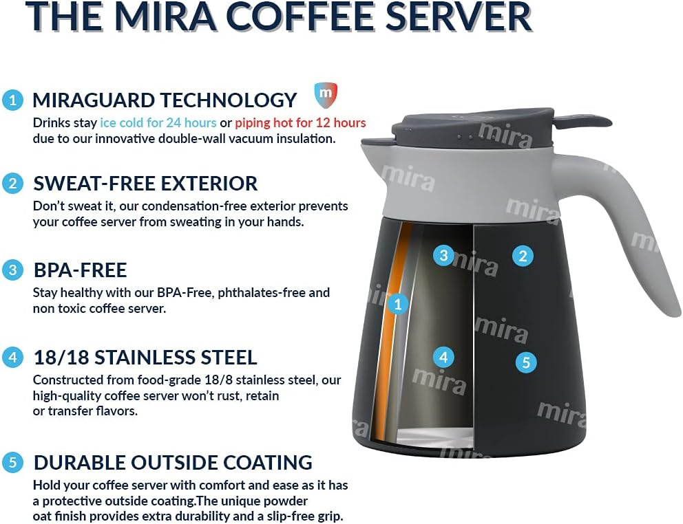MIRA Servidor de jarra de café aislado, dispensador de café de acero inoxidable, 27 oz (27.1 fl oz), azul rey