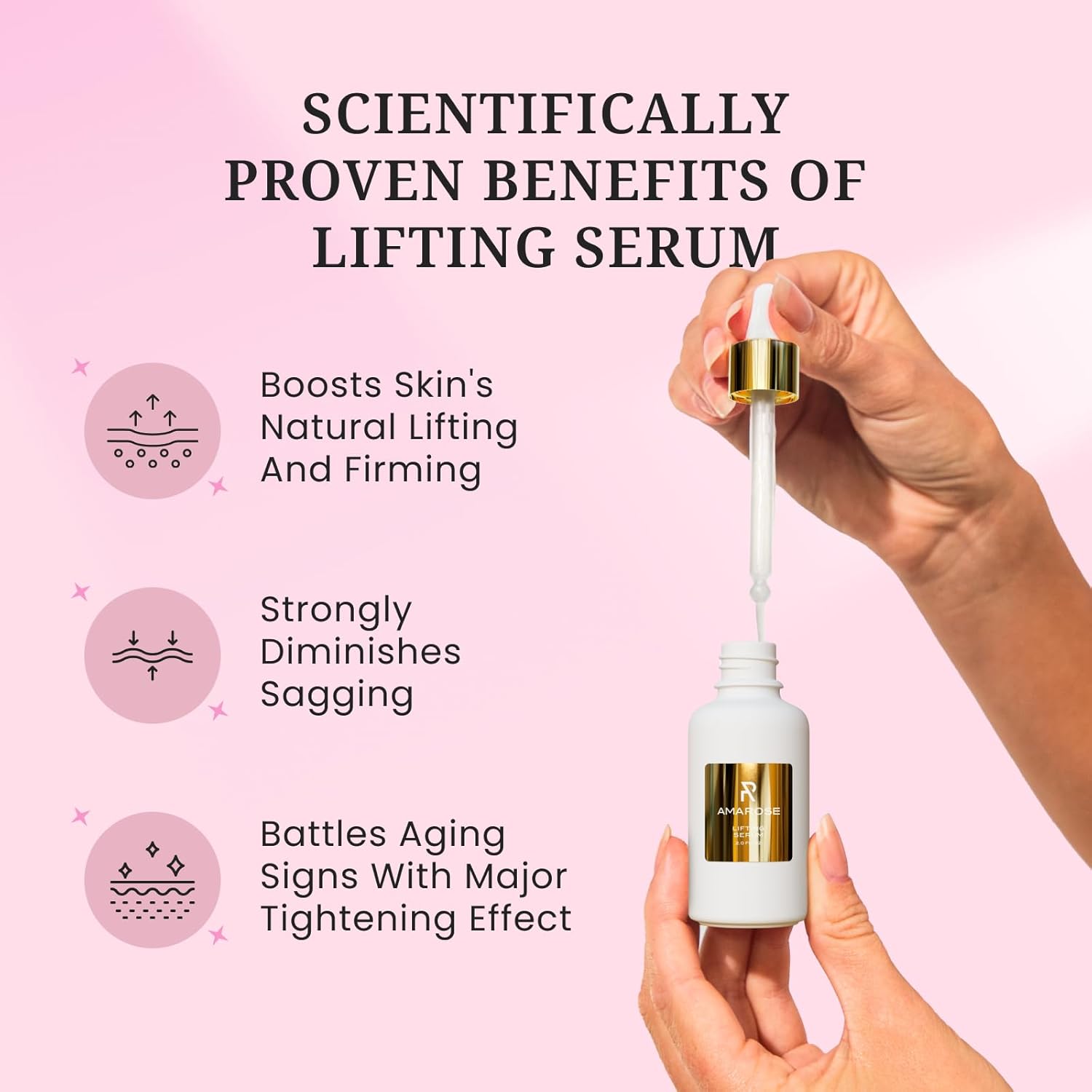 Suero lifting  Solución avanzada antienvejecimiento y reafirmante para piel joven, disminuye las arrugas, aprieta y levanta la cara, el cuello y los