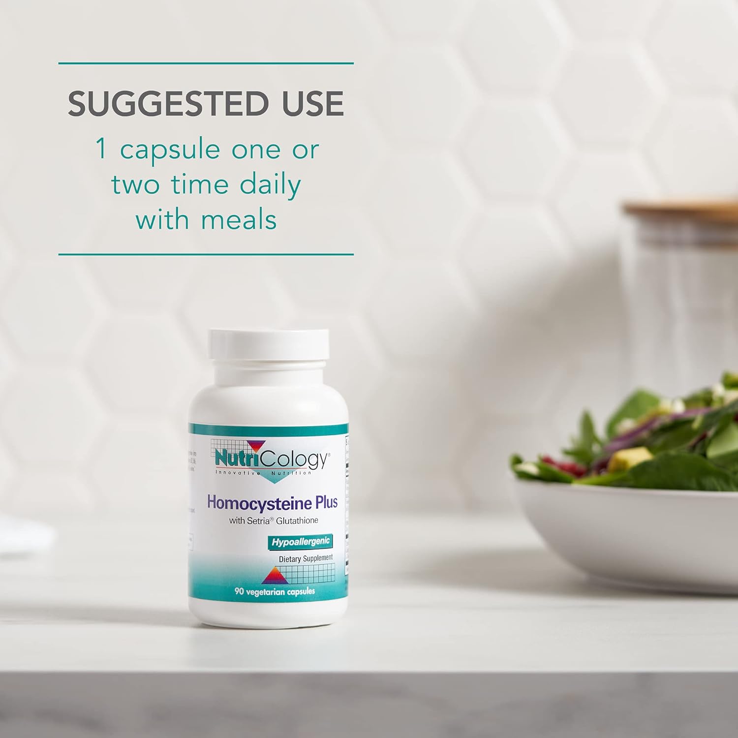 Nutricology Suplemento Homocisteine Plus – con glutatión de setria, complejo de vitamina B, trimetilglicina, cápsulas vegetarianas – 90 unidades