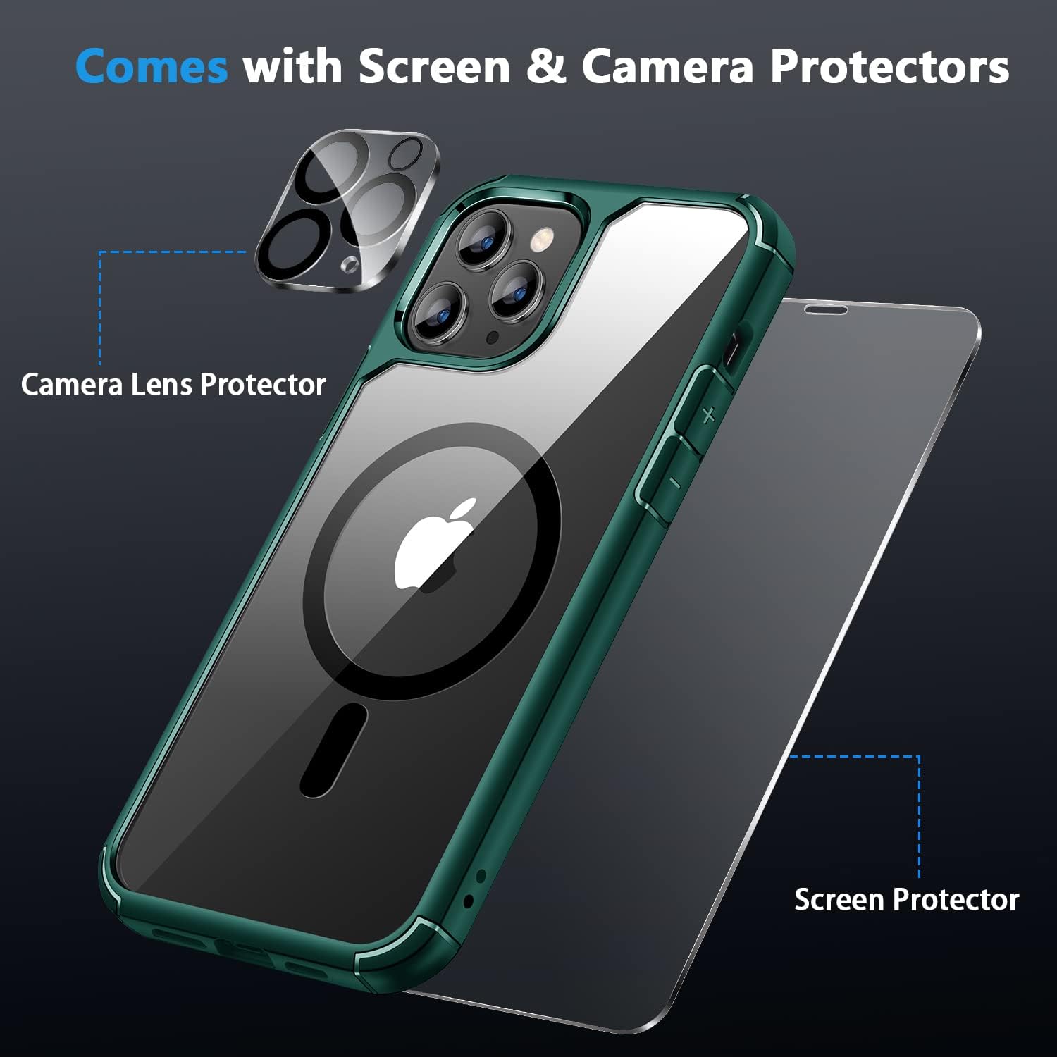 Amizee Funda magnética compatible con iPhone 11 Pro Max compatible con MagSafe con protector de pantalla y protector de lente de cámara, parte